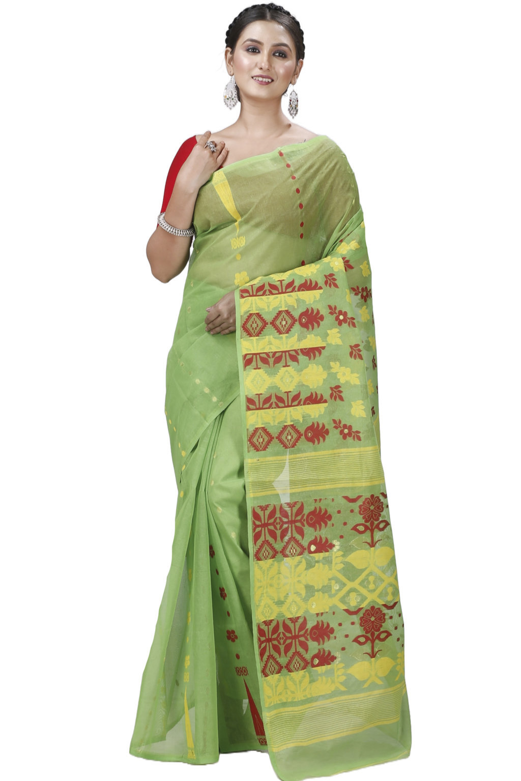 Green Pure Cotton Urmila Jamdani Saree (1122)